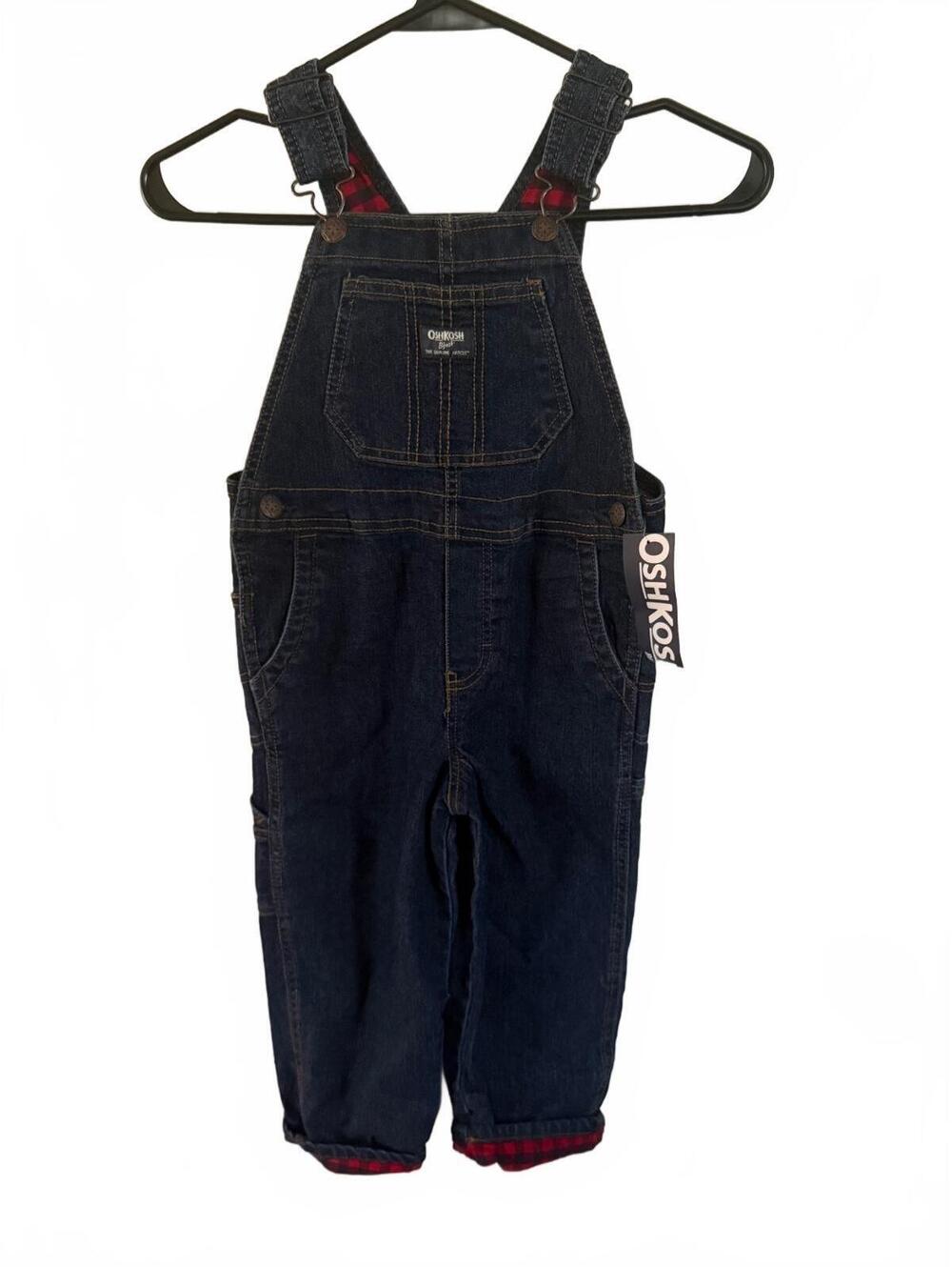 OshKosh B'gosh Kids Denim Overalls with Red Plaid Accents